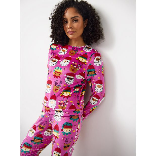 Matching Family Christmas Faces Printed Slinky Fleece Pyjamas 8-10 | Tu Clothing