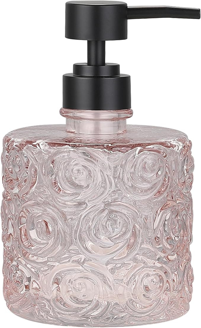 Marcella Glass Soap Dispenser with Soap Pump, Refillable 14 Ounce Capacity, Floral Design Rose Pa... | Amazon (US)