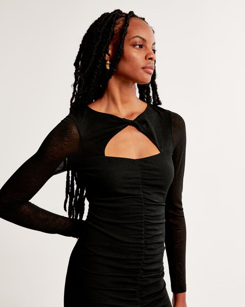 Long-Sleeve Mesh Ruched Dress | Abercrombie & Fitch (US)