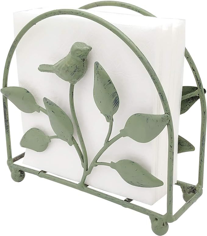 Cast Iron Bird & Tree Classic Napkin Holder/Tabletop Freestanding Tissue Dispenser, Rustic Green | Amazon (US)