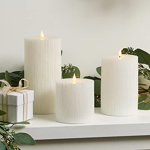 White Flameless Pillar Candles - 4 Inch Diameter, Battery Operated, Remote Control with Timer Inc... | Amazon (US)