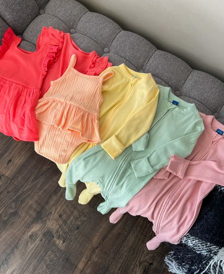 Excellent spring outfit and summer outfit haul for baby Mackenzie at Old Navy recently!! Also got a clearance ruffle sleeve top for big sis to match in that gorgeous electric coral color on the left. We loved their rib knit sleepers with Alexis and wanted to buy a few more for baby number two. Lots of marks downs and clearance to be shopped!

#LTKbaby #LTKfindsunder50 #LTKkids