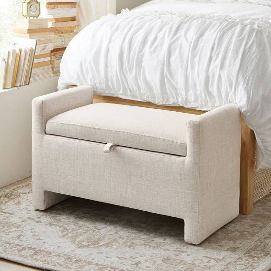 Eco Performance Textured Weave Oatmeal Storage Settee (36.5") | Pottery Barn Teen