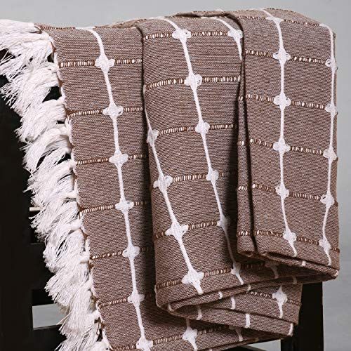The Wish Tree Co. 50x60, Brown, 100% Cotton, Button Checks Farmhouse Throw Blanket with Fringe Ta... | Amazon (US)