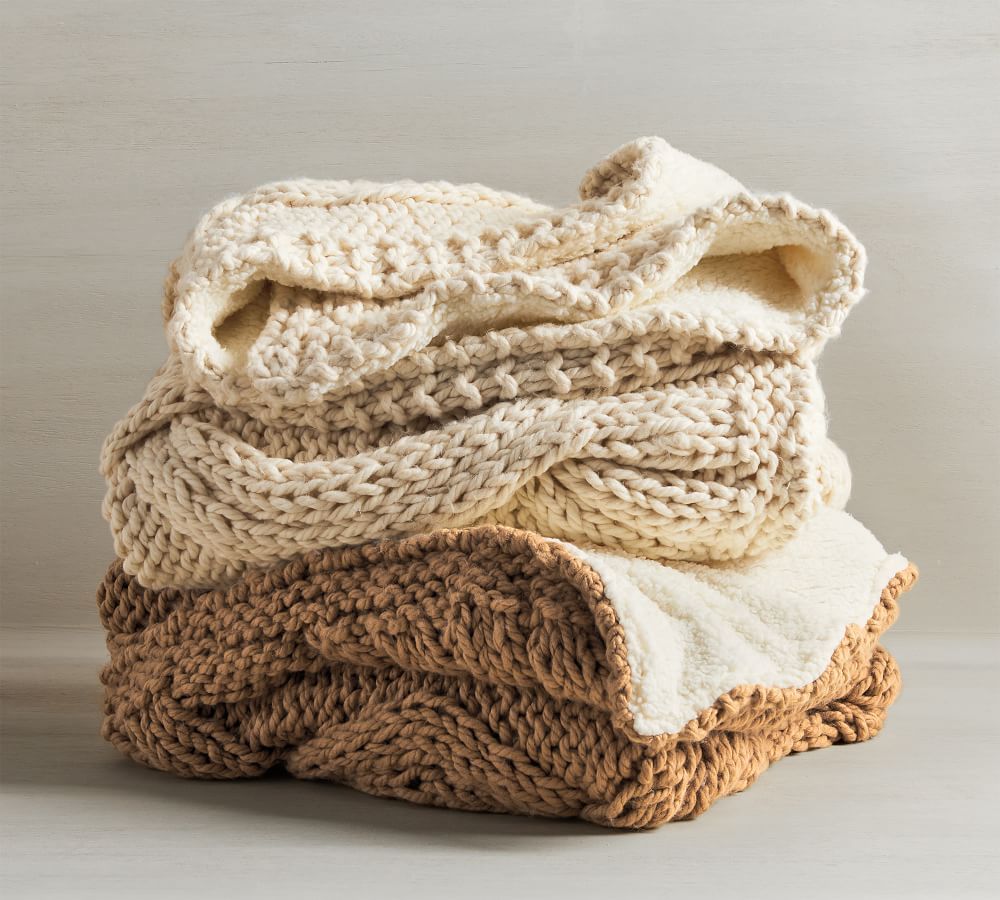 Alpine Mega Cable Sherpa Back Throws | Pottery Barn (US)