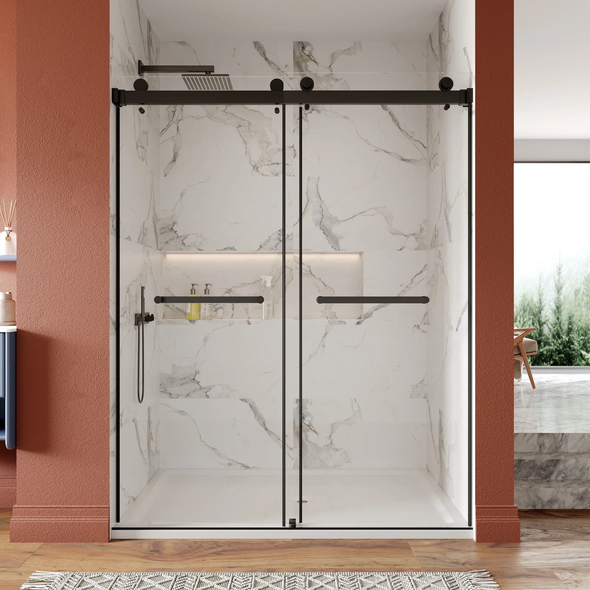 DeerValley 56" - 60" W x 76" H Double Sliding Frameless Shower Door with 3/8-in (10mm) Tempered G... | Wayfair North America
