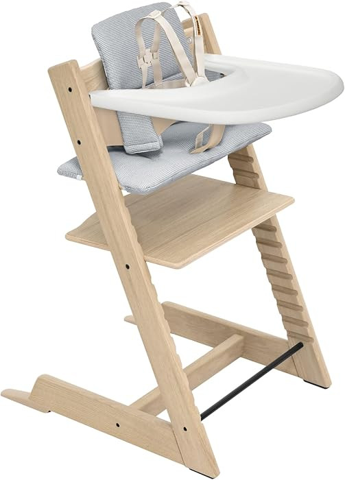 Stokke Tripp Trapp Oak High Chair 2 (Natural), Cushion 2 (Nordic Blue) + Stokke Tray (White) - In... | Amazon (US)