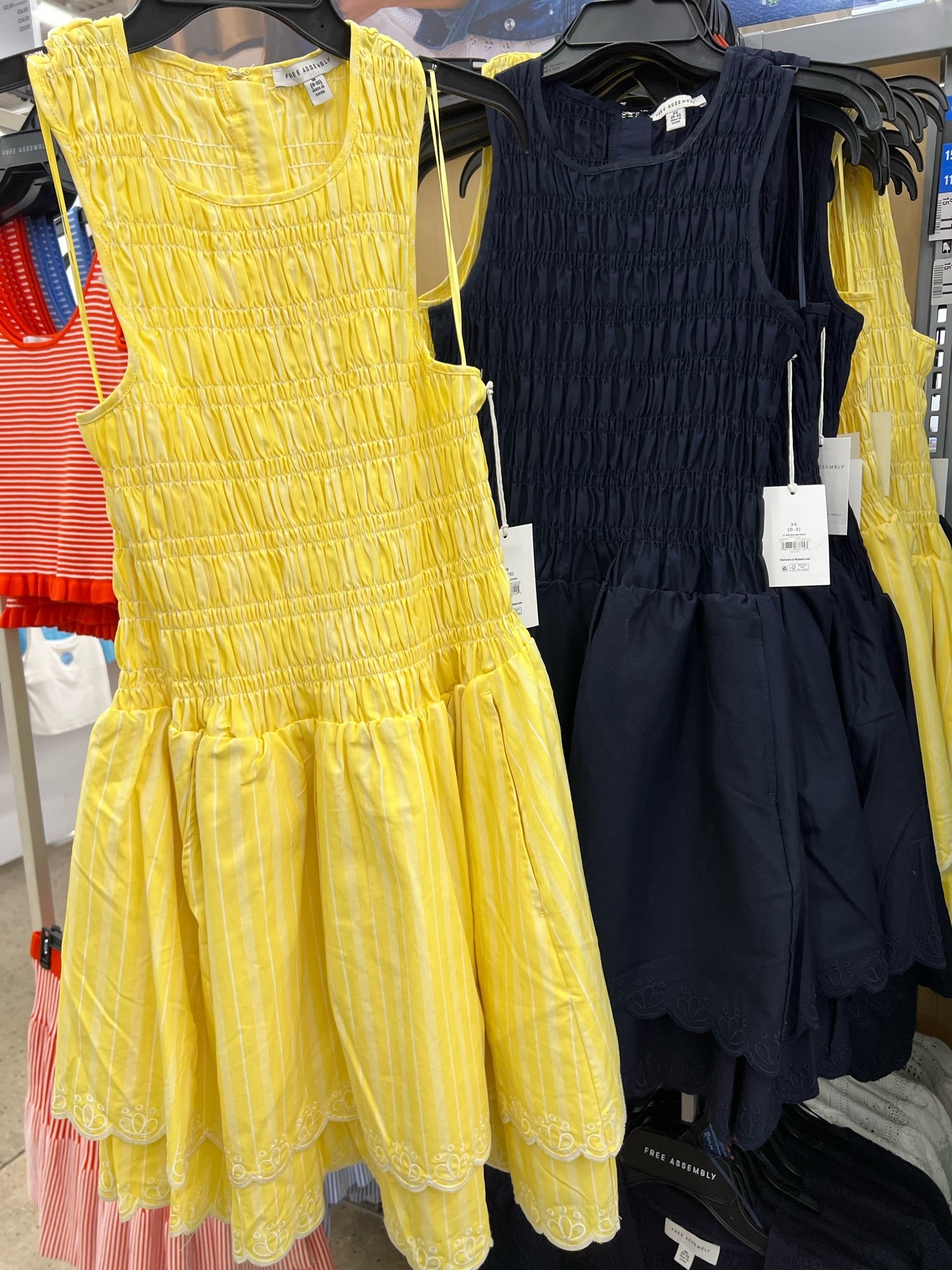 Smocked cotton sleeveless mini dresses at Walmart, embroidery detail on the skirt. #walmartfashion summer style