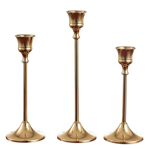3 Candle Holders For Taper Candles Gold For Wedding, Dinning, Party, Housewarming Gift (Set of 3) | Wayfair North America