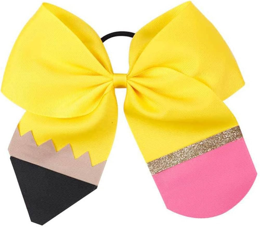 Yellow Pencil School Bow Pencil Ponytail Holder Yellow Hair Ring Tie Bowknot BBG28 (Yellow) | Amazon (US)