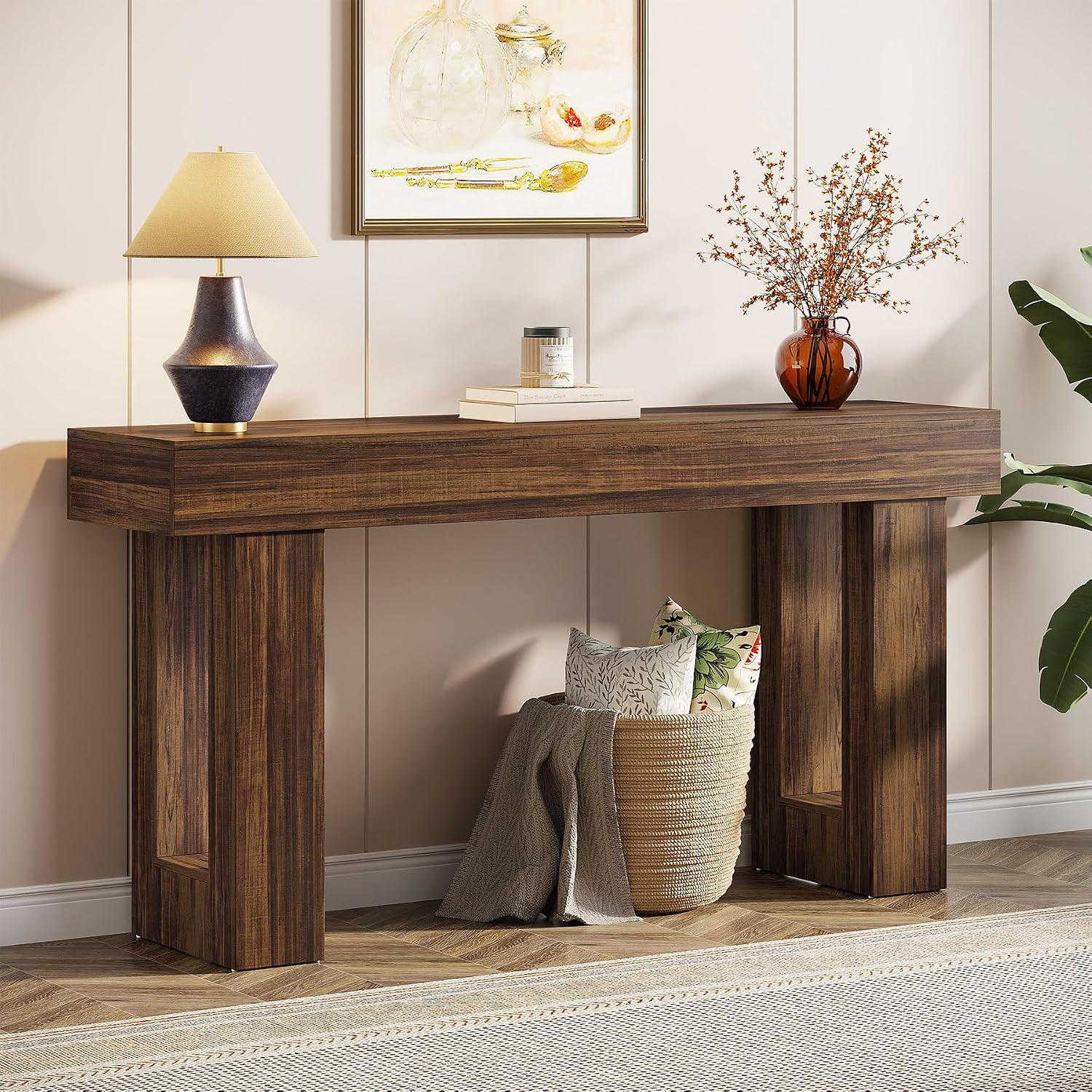 Tribesigns 63-Inch Long Console Table, MDF Wood Grain Rectangular Sofa Table Behind The Couch, Farmhouse Entryway Table for Entrance, Hallway, Living Room (Rustic Brown) | Amazon (US)