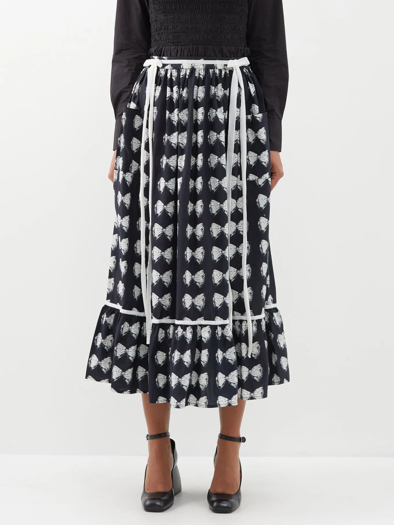 Kipp antique-bow cotton printed midi skirt | Matches (US)