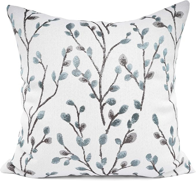 YOUR SMILE Classical Embroidery Jacquard Teal Leaf Pattern Square Decorative Throw Pillow Case Cu... | Amazon (US)