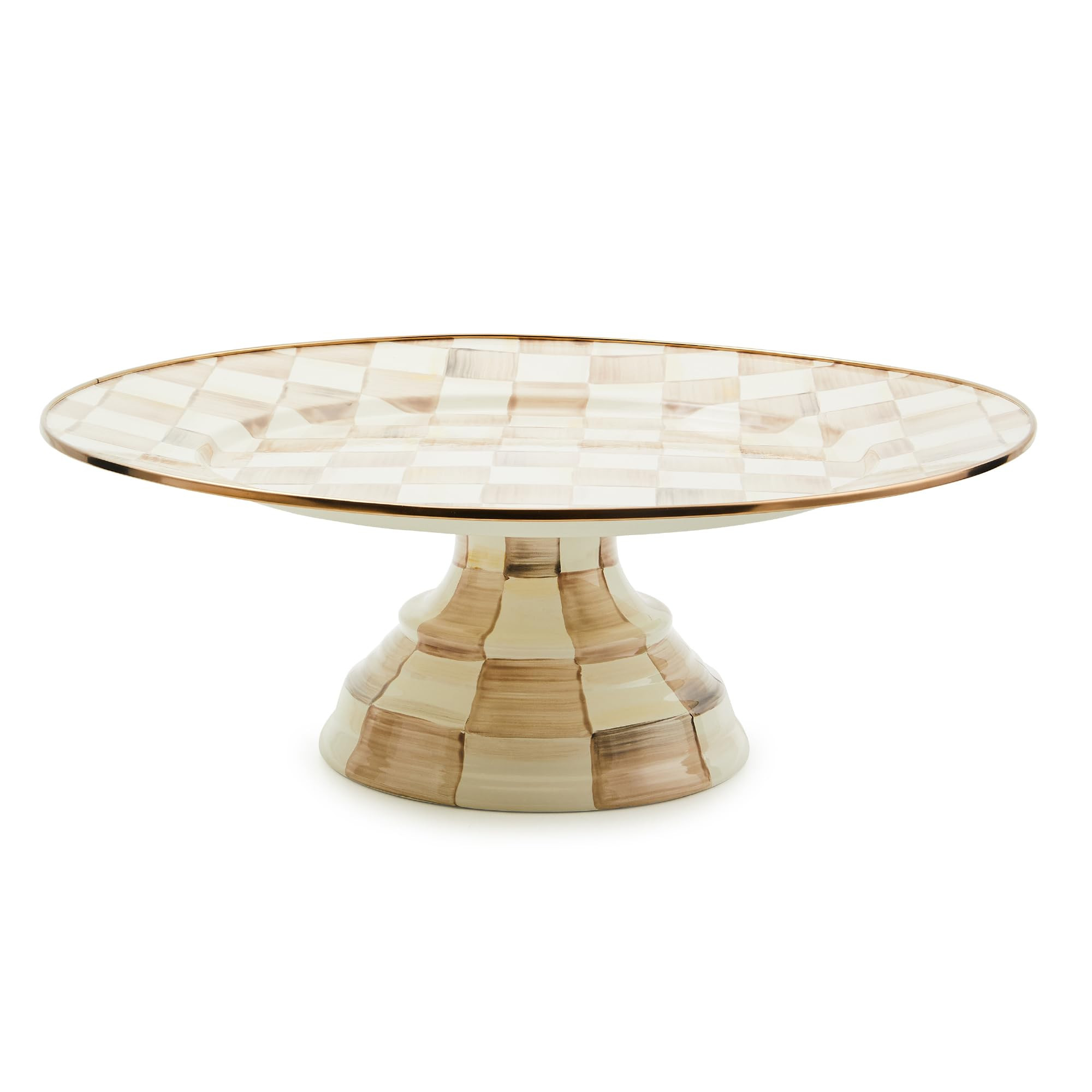 MACKENZIE-CHILDS Enamel Pedestal Platter, Round Cake Stand, Small, Brown-and-White Mocha Check | Amazon (US)