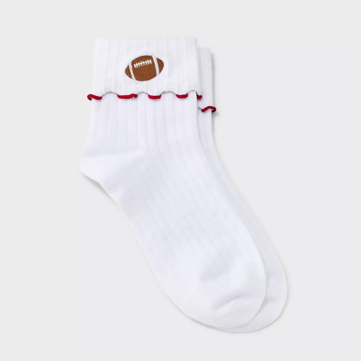 Women's Game Day Embroidered Football Pointelle Bobby Socks with Lettuce Edge Cuff - Wild Fable... | Target