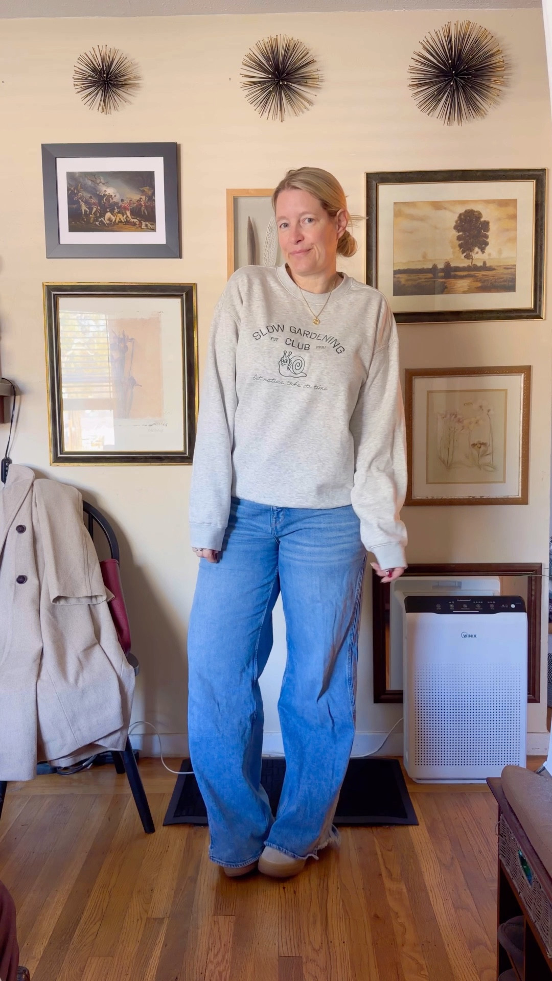 Casual outfit for everyday look. Always love a good cute graphic sweatshirt 

sweatshirt xl
jeans 10
shoes 7.5
coat large 



#LTKOver40 #LTKSeasonal #LTKMidsize