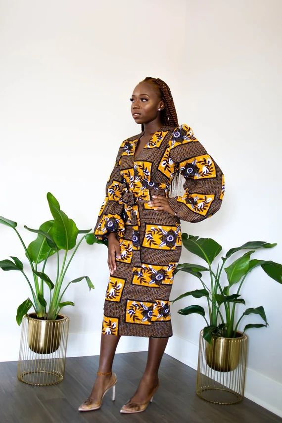 Tolu African Print Bell Sleeve Midi Dress with  Belt and | Etsy | Etsy (US)