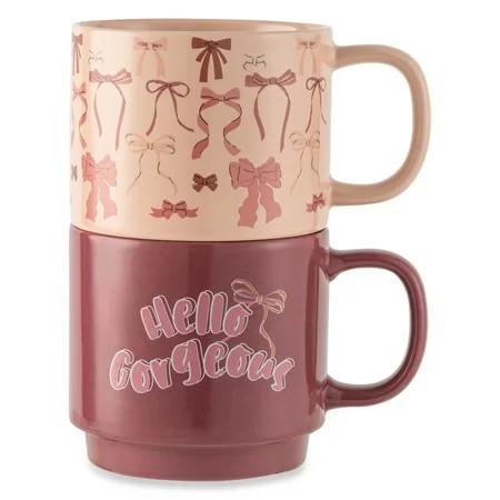 Thyme & Table 2 Pack Stacking Hello Gorgeous and Pink Bows Mugs 14.2 fl oz, Stoneware | Walmart (US)