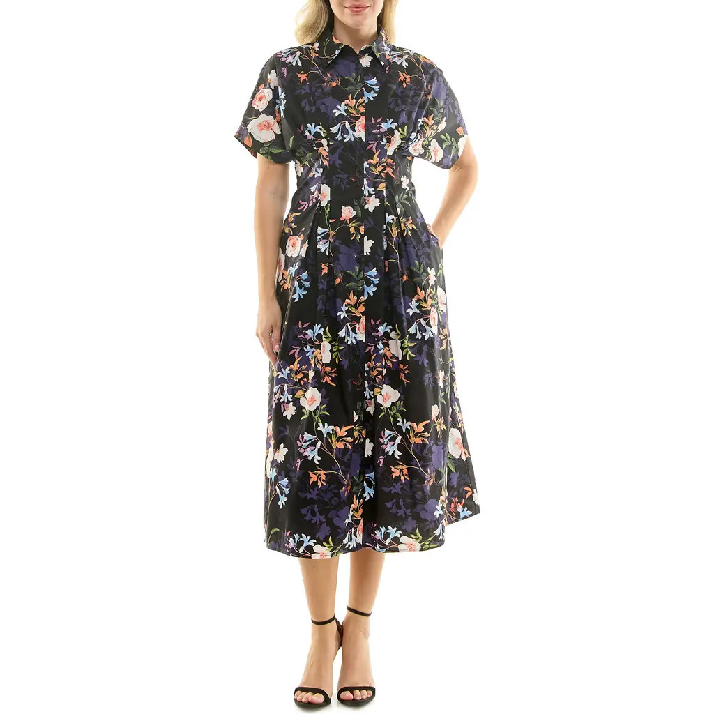 Nicole Miller Printed Stretch Cotton Shirtdress in Spring Black at Nordstrom Rack, Size 4 | Nordstrom Rack