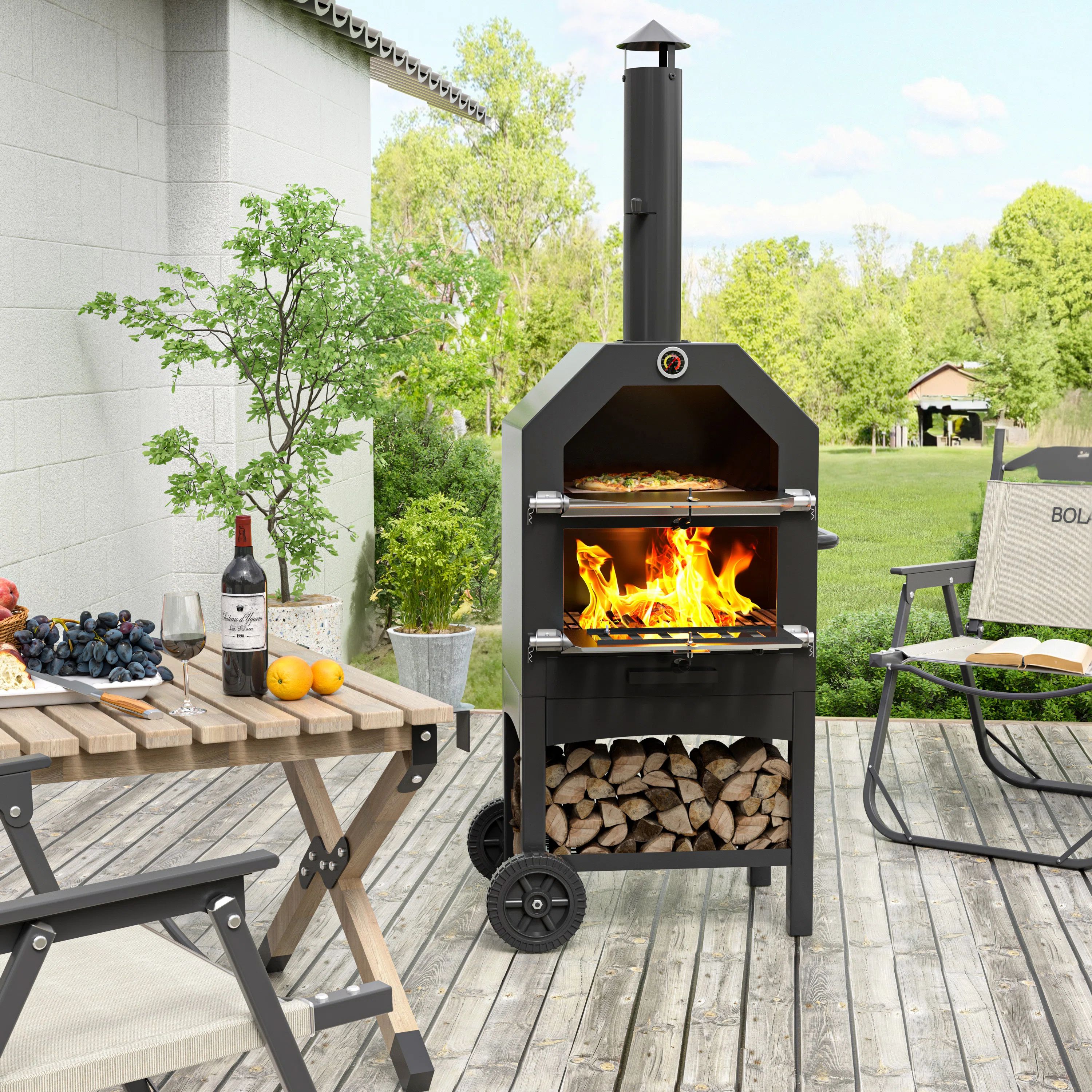 Arlmont & Co. Gabryela Steel Freestanding Wood Burning Pizza Oven & Reviews | Wayfair | Wayfair North America