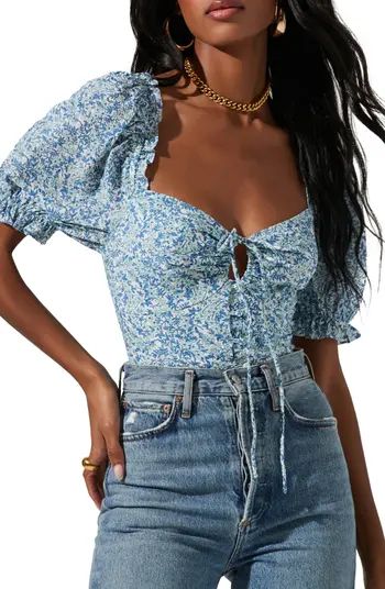 Floral Keyhole Puff Sleeve Top | Nordstrom