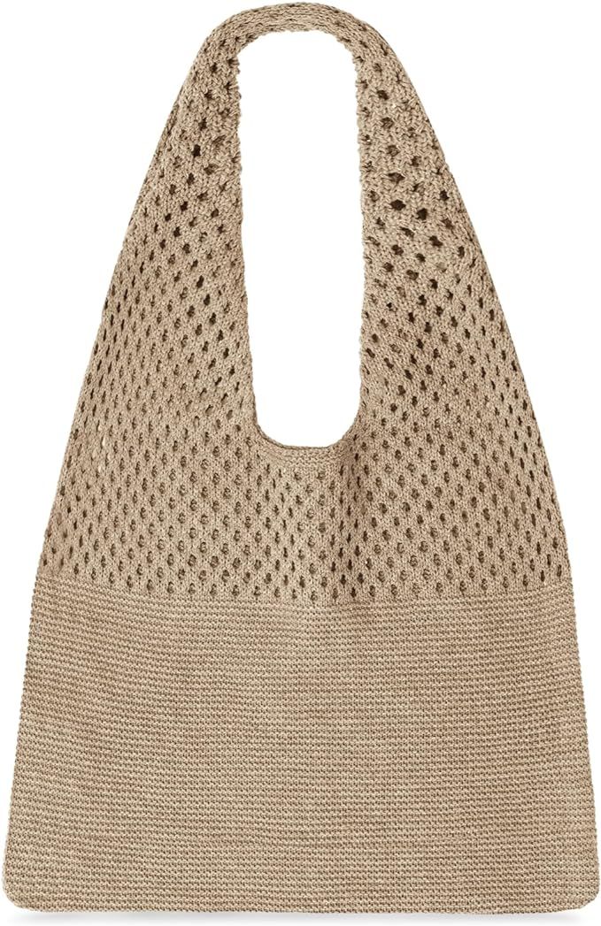 SANSTHS Crochet Mesh Beach Tote Bag Retro Hobo Knitted Bag Woven Tote Summer Shoulder Bag for Wom... | Amazon (US)