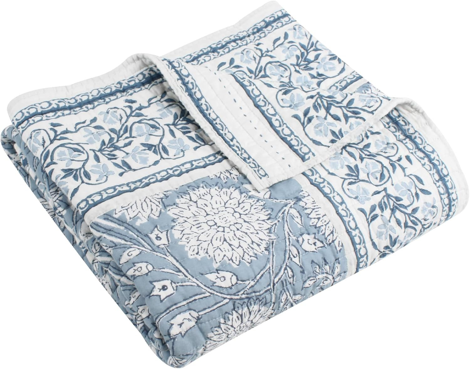 Levtex Home - Adare Blue - Throw - Bordered Floral - Blue, Navy and White - Quilted Throw (50x60i... | Amazon (US)