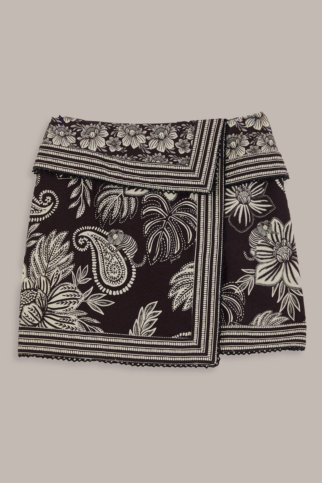 Black Paisley Bloom Mini Skirt | FarmRio (US)