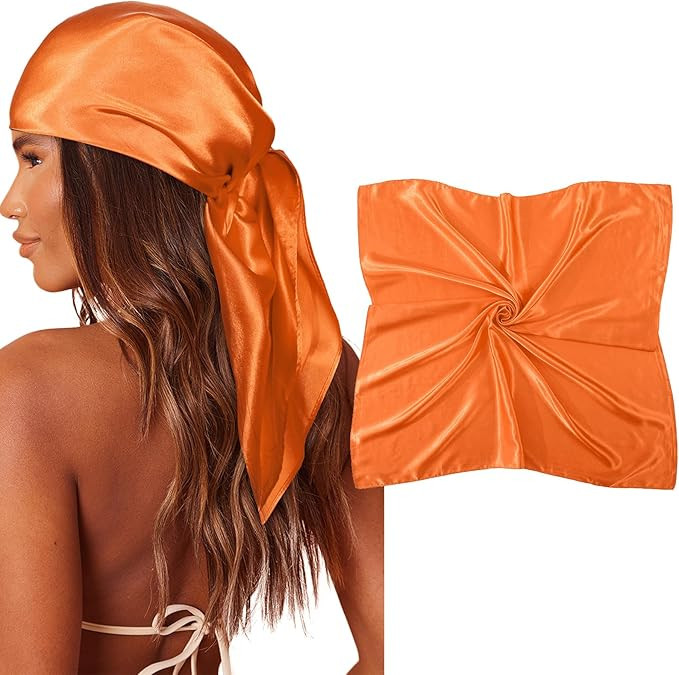 AWAYTR 35" Large Square Satin Head Scarf - Silk Hair Scarf Square Hair Bandanas Large Scarf Sleep... | Amazon (US)