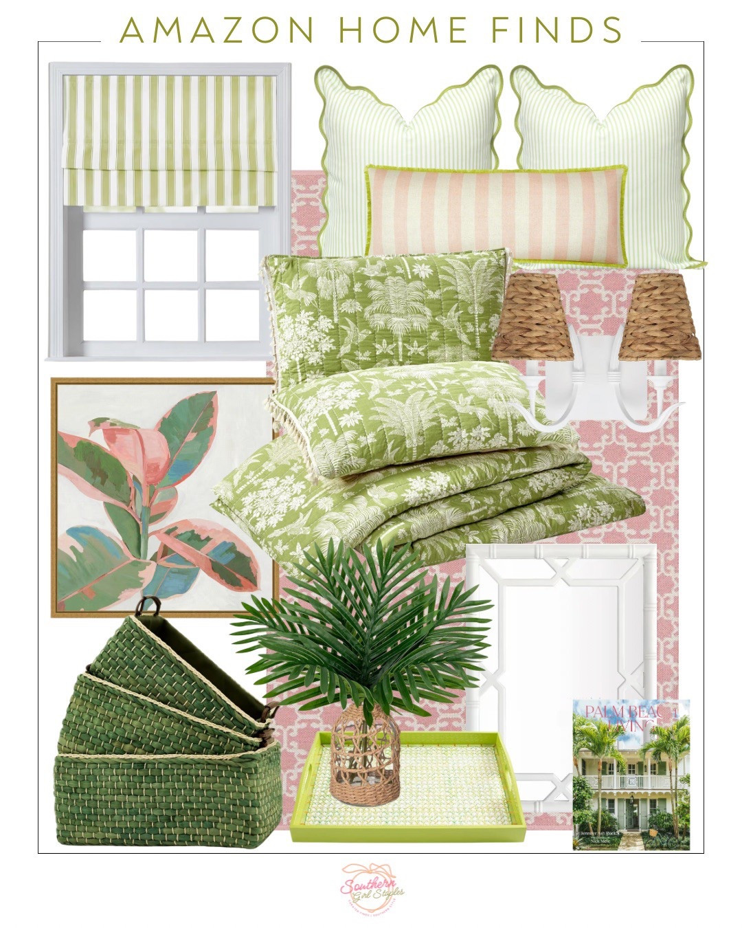Palm Beach Prep on a Budget – Amazon Home Finds
Fresh, feminine, and fabulously preppy! This mood board is your shortcut to a Palm Beach-inspired space—full of playful pinks, crisp greens, rattan textures, and tropical flair. From the quilted bedding to the scalloped pillows and woven wall sconces, everything here is from Amazon and curated to give your home that bright, breezy charm.

Amazon Home Finds | Palm Beach Style | Preppy Home Decor | Coastal Grandmillennial | Pink and Green Decor | Rattan Accents | Tropical Home Vibes | Scalloped Pillows | Green Toile Bedding | Woven Sconces | Palm Leaf Decor | Feminine Interiors | Classic Coastal Style | Amazon Bedroom Finds | Southern Girl Staples

#LTKHome #LTKFamily #LTKGiftGuide