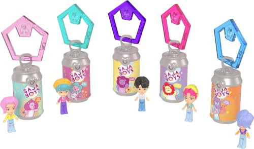Polly Pocket x Kpop Demon Hunters Dolls, Saja Boys 5-Pack Micro Keychain Figures, Soda Pop Can Charm​​ | Amazon (US)