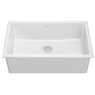 Turino White Fireclay 29.88 in. Single Bowl Drop-In/Undermount Kitchen Sink | The Home Depot