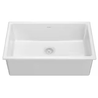 Turino White Fireclay 29.88 in. Single Bowl Drop-In/Undermount Kitchen Sink | The Home Depot