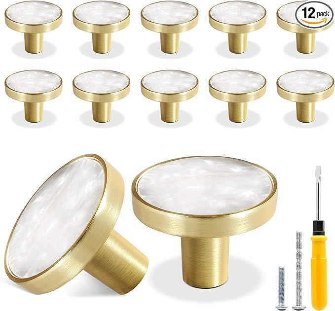 12 Pack Gold Knobs for Dresser Drawers, Brass Dresser Knobs Round Cabinet Knobs for Kitchen Cabin... | Amazon (US)