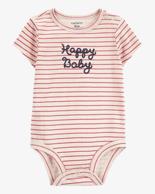 Baby Striped "Happy Baby" Short-Sleeve Bodysuit - Red/Ivory | Carter's Inc