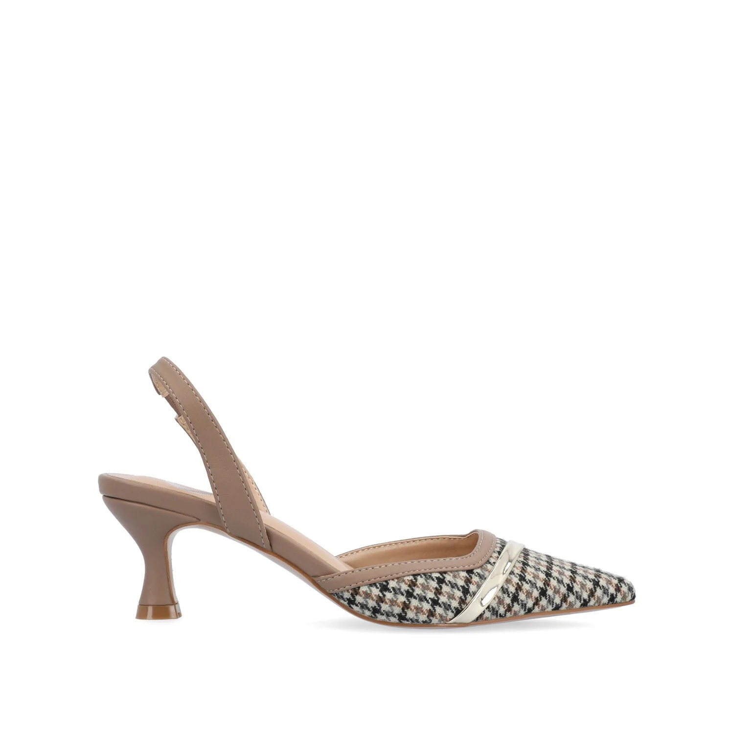 NELLIA SLINGBACK KITTEN HEELS IN TWEED - Taupe Houndstooth Tweed | Journee Collection