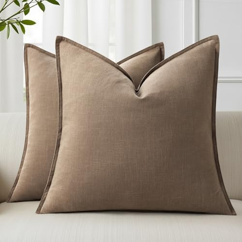 decorUhome Fall Light Brown Linen Throw Pillow Covers 26x26 Set of 2 | Amazon (US)