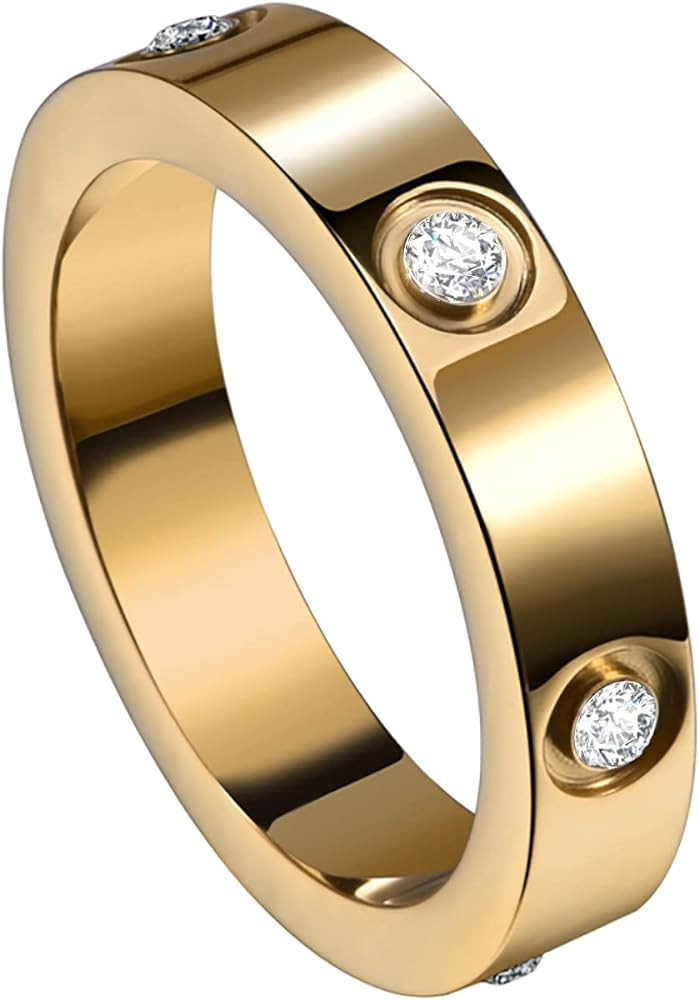 Love Friendship Rings 18K Gold Plated Silver with CZ Stainless Steel Promise Rings Wedding Band F... | Amazon (US)