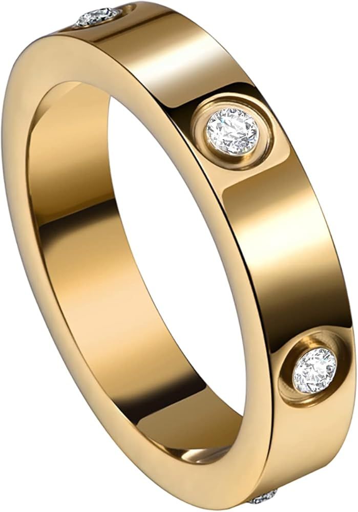 Love Friendship Rings 18K Gold Plated Silver with CZ Stainless Steel Promise Rings Wedding Band F... | Amazon (US)