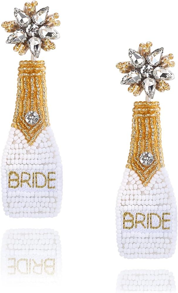 Bride Earrings for Bachelorette - Handmade Bachelorette Gifts for Bride Beaded Earrings For Bache... | Amazon (US)