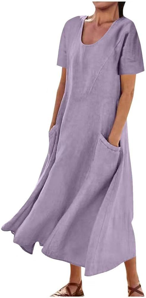 Women's Summer Cotton Linen Long Dress Sleeveless Elegant Flowy Dresses Plus Size Loose Comfy Dre... | Amazon (US)