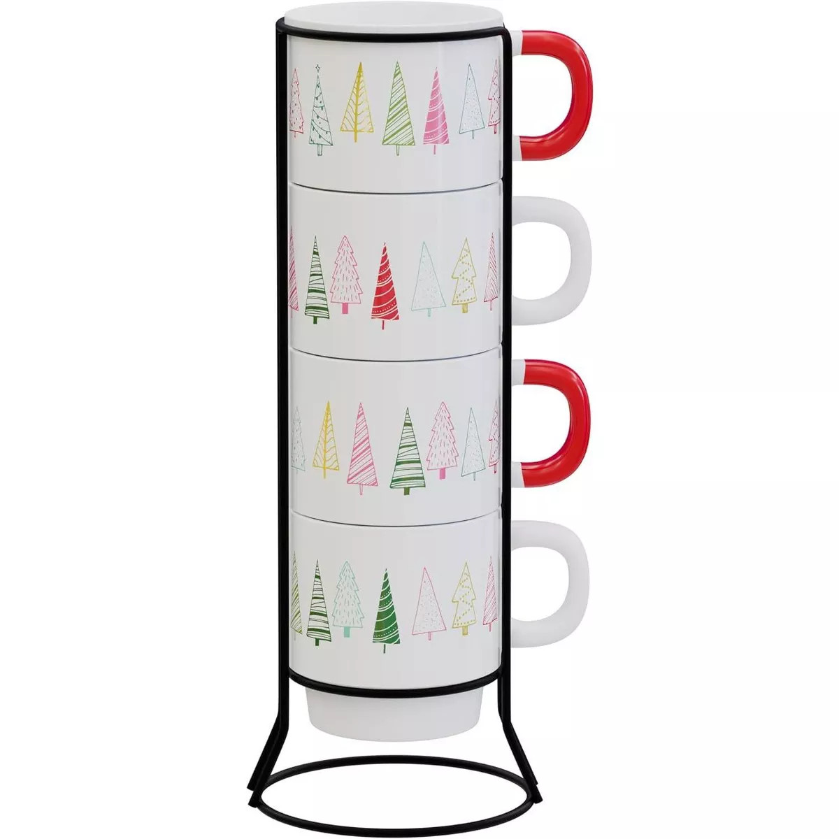 American Atelier Christmas Ceramic Mug & Rack Set - 4 Cups & Standing Metal Rack for Kitchen Coun... | Target