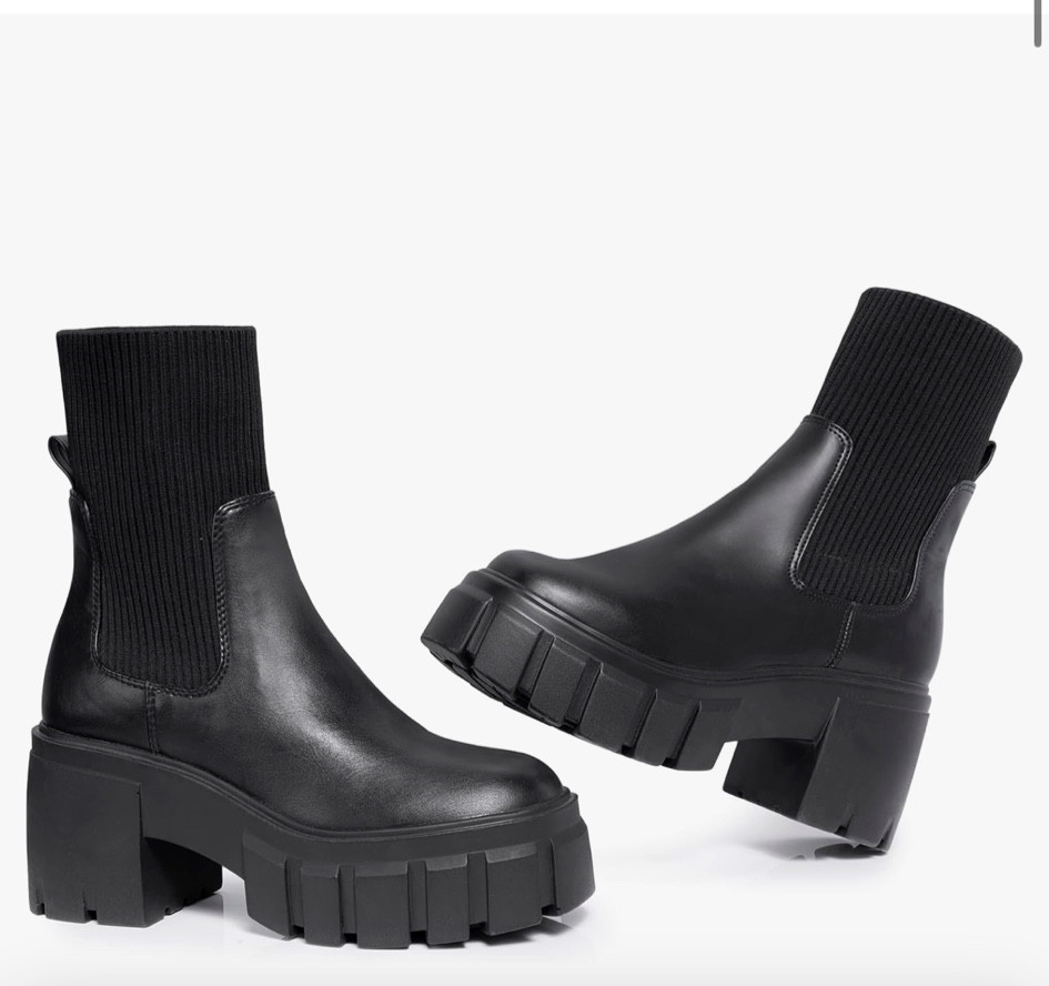 FITORY Women's Chelsea Platform Ankle Boots Lightweight Elastic Chunky Heel Lug Sole Trendy Booties Size 6-11
