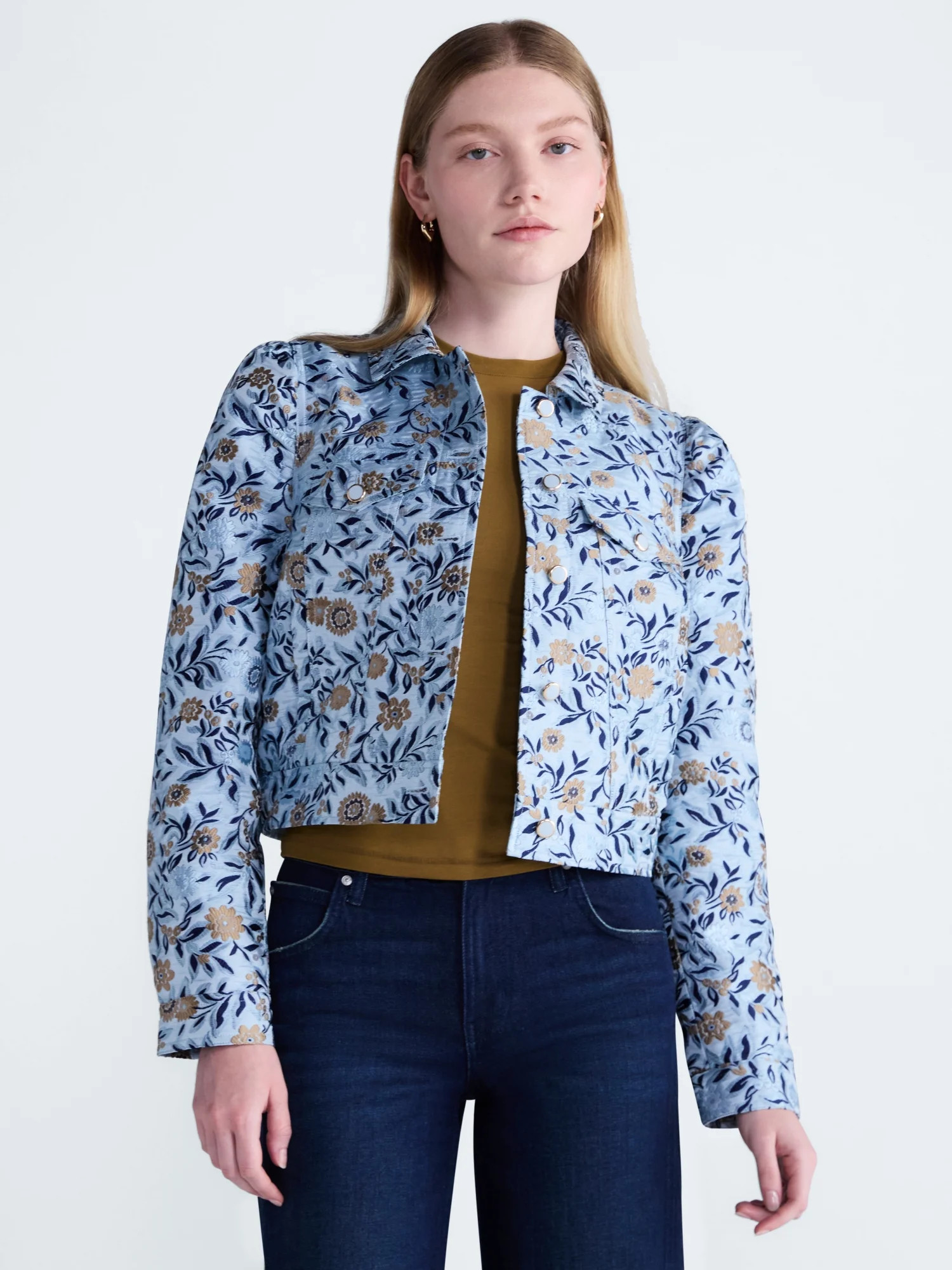 Scoop Women's and Women's Plus Cropped Puff Sleeve Trucker Jacket, Sizes XS-4X | Walmart (US)