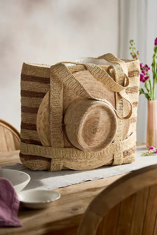 Striped Raffia Travel Tote, Natural | Anthropologie (US)