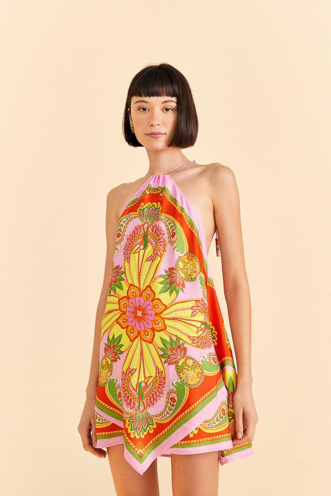 beach toucans scarf lenzing™ ecovero™ viscose mini dress | FarmRio (US)