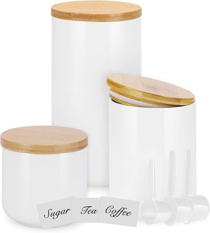 Kitchen Canisters with Bamboo Lids, Airtight Ceramic Canister Set, Coffee, Sugar, Tea, Flour Stor... | Amazon (US)