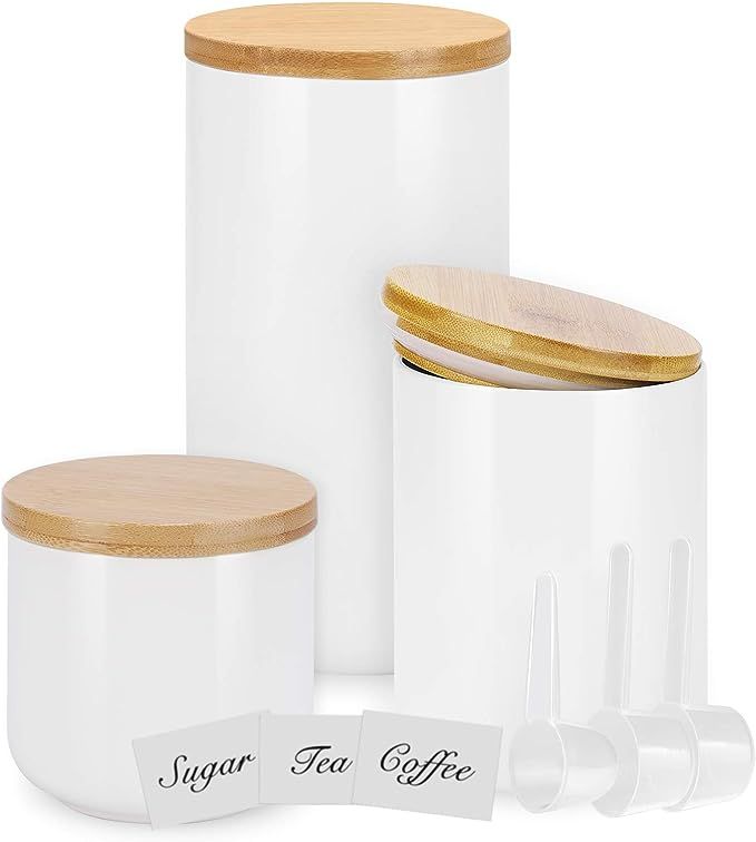 Kitchen Canisters with Bamboo Lids, Airtight Ceramic Canister Set, Coffee, Sugar, Tea, Flour Stor... | Amazon (US)