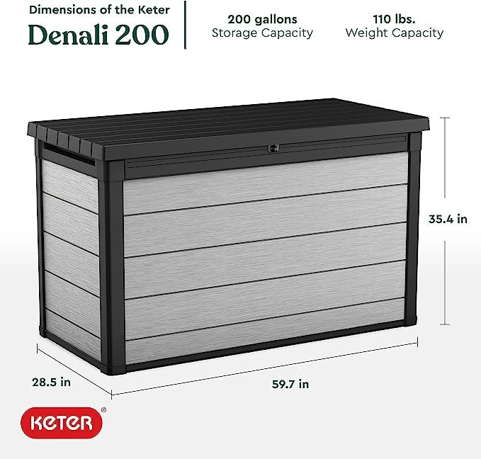 Keter Denali 200 Gallon Resin Large Deck Box-Organization and Storage for Patio Furniture, Outdoo... | Amazon (US)