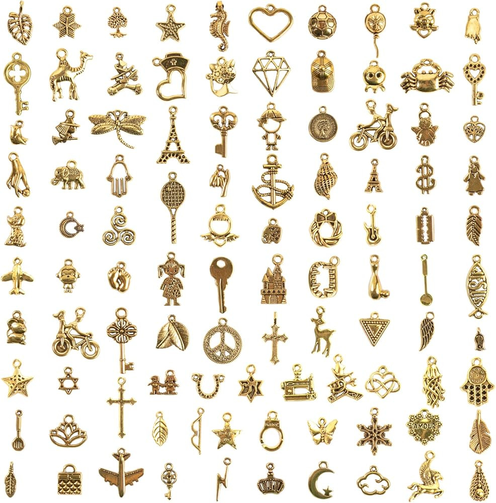 CHuangQi 100pcs Bulk Lots Jewelry Making Charms, Mixed Smooth Metal Charms, Pendants Bracelet Nec... | Amazon (US)